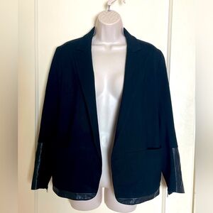 Theory Black Open Front Blazer with Leather accents
